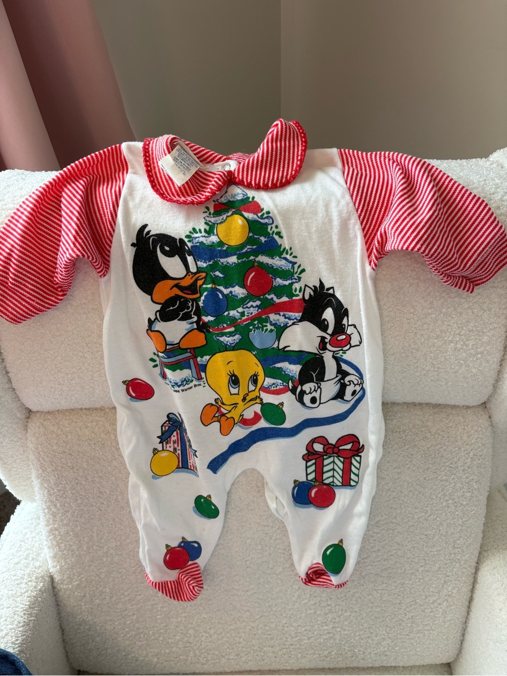 Vintage Loony Tunes Red & White Holiday One-Piece for Kids